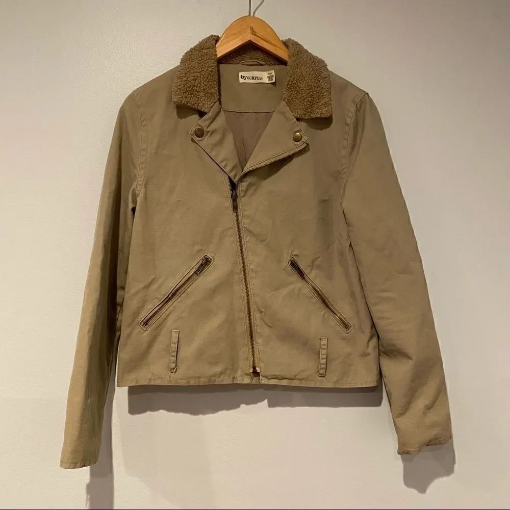Bycorpus Tan Moto Sherpa Collar Jacket